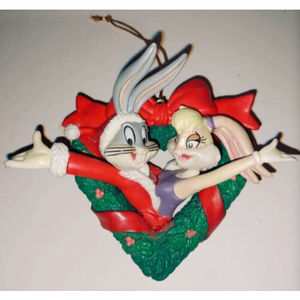 BUGGS Bunny BABS BUNNY 1998 Vintage HEART WREATH TREE Christmas Ornament WARNER